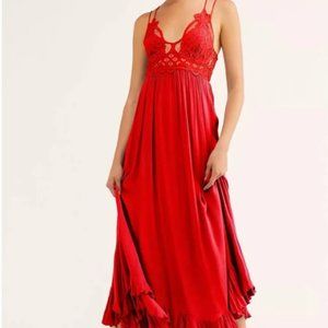 NWT Free People Adella Maxi Slip Dress Bright Red
